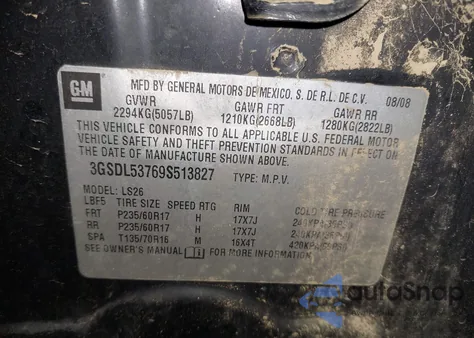 2009 Saturn Vue V6 Xr z USA, uszkodzony, nr VIN 3GSDL53769S513827